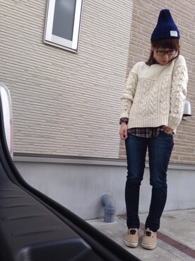 「SLY（スライ）のJane LW Just Slim-B（デニムパンツ、ブルー系）」を使った、そららん。さん（レディース・159cm）の秋コーディネート