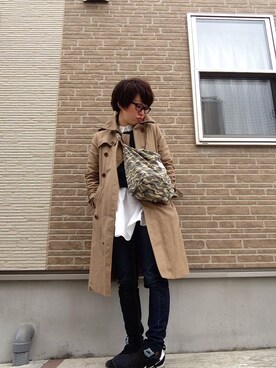 「NIKE（ナイキ）のインターナショナリスト ミッド／フラッシュリポート／ＦＬＡＳＨ　ＲＥＰＯＲＴ／ナイキ／ＮＩＫＥ（スニーカー、ブラック系）」を使った、そららん。さん（レディース・159cm）の春コーディネート
