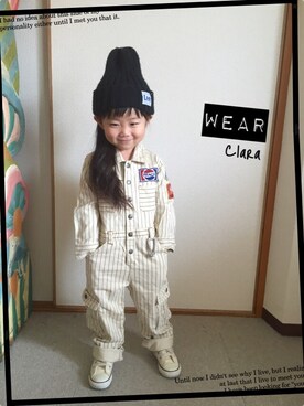 「ニットキャップ」｜「アイテム（オールインワン・サロペット）」を使った、clara◡̈⃝*さん（キッズ・100cm）の春コーディネート