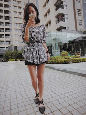 「chasing everyday beautyのアイテム（その他パンツ、ブラック系）」を使った、_sさん（レディース・163cm）の夏コーディネート