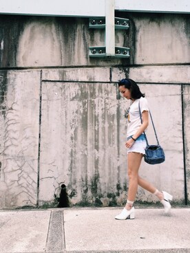 「MOUSSY（マウジー）のアイテム（Tシャツ/カットソー、ホワイト系）」を使った、_sさん（レディース・163cm）の夏コーディネート