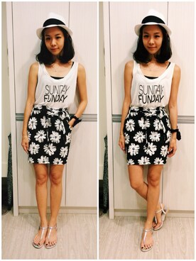 「chasing everyday beauty のアイテム（タンクトップ、ホワイト系）」を使った、_sさん（レディース・163cm）の夏コーディネート