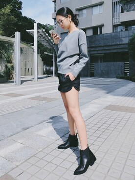 「chasingeverydaybeautyのアイテム（ブーツ、ブラック系）」を使った、_sさん（レディース・163cm）の秋コーディネート