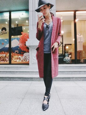 「chasingeverydaybeautyのアイテム（カバーオール、レッド系）」を使った、_sさん（レディース・163cm）の秋コーディネート
