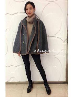 「chasingeverydaybeautyのアイテム（チェスターコート、グレー系）」を使った、_sさん（レディース・163cm）の冬コーディネート
