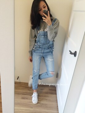 「adidas originals」｜「アイテム（つなぎ/オールインワン）」を使った、_sさん（レディース・163cm）の冬コーディネート