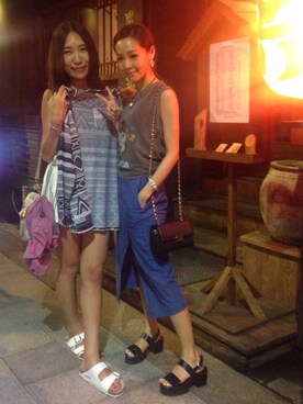 「chasingeverydaybeautyのアイテム（Tシャツ/カットソー、グレー系）」を使った、_sさん（レディース・163cm）の夏コーディネート