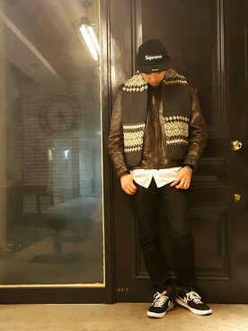 「Supreme （シュプリーム）のアイテム（キャップ、ブラック系）」を使った、JUDE HAIRさん（メンズ）の冬コーディネート