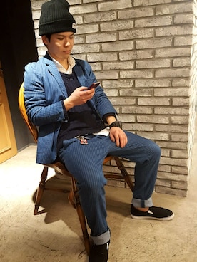 「スターウォーズのアイテム（アクセサリー、ブラック系）」を使った、JUDE HAIRさん（メンズ）の冬コーディネート