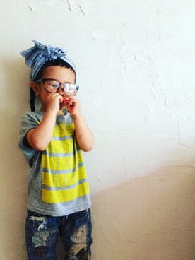 「AHCAHCUM.muchacha（アチャチュムムチャチャ）のアイテム（パンツ）」を使った、utachikiさん（キッズ・90cm）の夏コーディネート