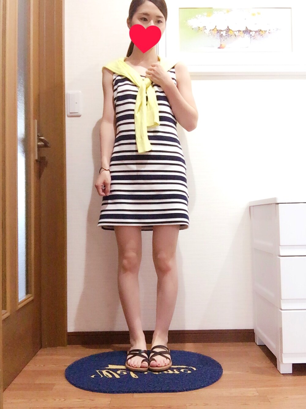 「夏」｜「GUのアイテム（カーディガン/ボレロ、イエロー系）」を使った、miiさん（レディース・153cm）の夏コーディネートの1枚目の写真