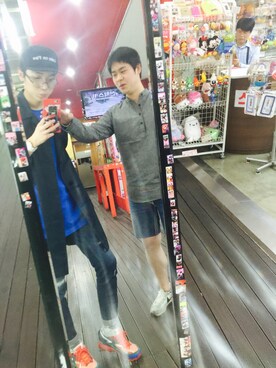 「thisisneverthat（ディスイズネバーザット）のアイテム（キャップ）」を使った、ㅡㅡ버미さん（メンズ・178cm）の夏コーディネート