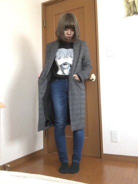 「ENVYM（アンビー）のアイテム（チェスターコート）」を使った、もんち☆さん（レディース・152cm）の秋コーディネート