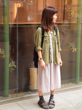 「くつした」｜「アイテム（ミリタリージャケット）」を使った、kobayashi  hitomiさん（レディース・148cm）の秋コーディネート