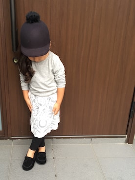 「abcd（ナシ）のアイテム（キャップ）」を使った、Kayonさん（キッズ・100cm）の秋コーディネート