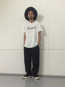 「メゾン キツネ(MAISON KITSUNE)」｜「アイテム（帽子）」を使った、モリタさん（メンズ・171cm）の夏コーディネート