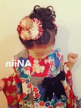 「髪飾り」｜「アイテム（浴衣）」を使った、niiNAさん（キッズ・100cm）の秋コーディネート