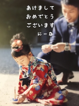 「アイテム（水着/着物・浴衣、レッド系）」を使った、niiNAさん（キッズ・100cm）の冬コーディネート