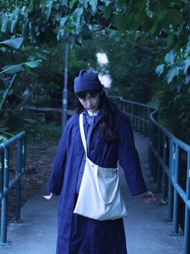 「blue」｜「アイテム（ニットキャップ/ビーニー）」を使った、annebellさん（レディース・163cm）の冬コーディネート