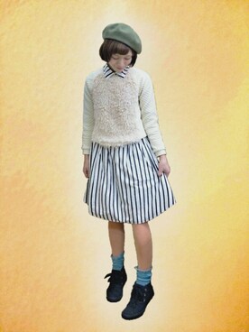 「タイツ×靴下」｜「アイテム（ハンチング/ベレー帽）」を使った、Ａｈａ* さん（レディース・158cm）の秋コーディネート