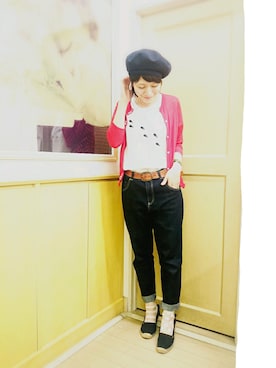 「Tシャツ×デニム」｜「アイテム（ハンチング/ベレー帽）」を使った、Ａｈａ* さん（レディース・159cm）の夏コーディネート