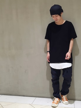 「BLACK&BLUE（ブラックアンドブルー）のアイテム（パンツ）」を使った、イリザワさん（メンズ・170cm）の夏コーディネート