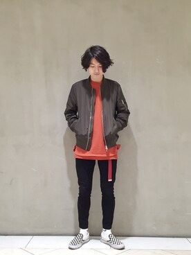 「アイテム（MA-1）」を使った、イリザワさん（メンズ・170cm・20代）の秋コーディネート