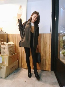 「アイテム（ピーコート、グリーン系）」を使った、QUEEN SHOPさん（レディース・156cm）の秋コーディネート
