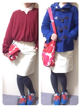 「ウエストイン」｜「アイテム（ダッフルコート）」を使った、さえぽんさん（レディース・153cm）の秋コーディネート