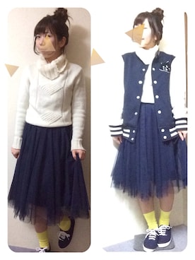「にゃー」｜「アイテム（スタジャン）」を使った、さえぽんさん（レディース・153cm）の冬コーディネート