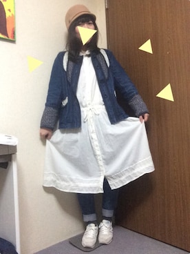 「POU DOU DOU（プードゥドゥ）のアイテム（デニムジャケット）」を使った、さえぽんさん（レディース・153cm）の冬コーディネート