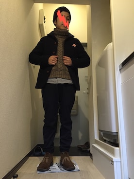 「ジョガーパンツ」｜「アイテム（ピーコート）」を使った、知蔵さん（メンズ・162cm）の冬コーディネート