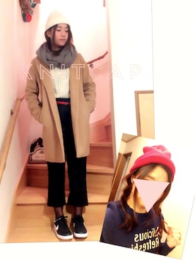 「ehka sopo（エヘカソポ）のアイテム（チェスターコート）」を使った、chio*さん（レディース・158cm）の冬コーディネート