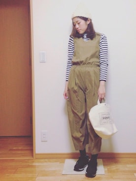 「ゆるパンツ」｜「アイテム（オールインワン・サロペット）」を使った、kasumi さん（レディース・163cm）の冬コーディネート