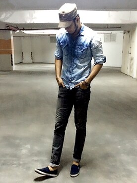 「Timberland（ティンバーランド）のアイテム（キャップ）」を使った、Isaac さん（メンズ・187cm）の秋コーディネート