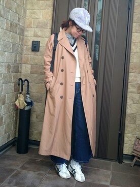 「キャップ×メガネ」｜「アイテム（トレンチコート）」を使った、アイさん（レディース・160cm）の春コーディネート