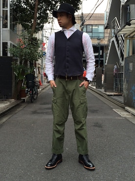 「Engineered Garments（エンジニアードガーメンツ）のアイテム（その他）」を使った、永島秀都さん（メンズ・178cm）の冬コーディネート