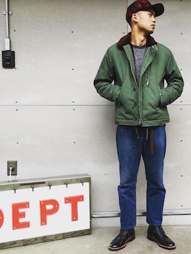 「WOOLRICH（ウールリッチ）のアイテム（帽子）」を使った、永島秀都さん（メンズ・178cm）の秋コーディネート