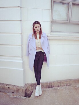 「blue」｜「アイテム（ピーコート）」を使った、Cady Lamさん（レディース・170cm）の冬コーディネート