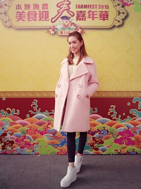 「CaxxCarashのアイテム（ダウンジャケット/コート、ピンク系）」を使った、Cady Lamさん（レディース・170cm）の冬コーディネート
