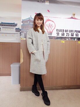 「CaxxCarashのアイテム（ダウンジャケット/コート、グレー系）」を使った、Cady Lamさん（レディース・170cm）の冬コーディネート