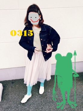 「アイテム（タイツ/ストッキング、ブルー系）」を使った、たけこさん（レディース・160cm）の春コーディネート