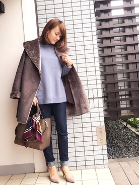 「しまむら（シマムラ）のアイテム（ムートンコート）」を使った、na_formiさん（レディース・159cm）の秋コーディネート