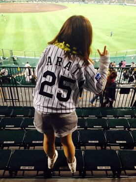 「ユニホーム（Tシャツ/カットソー、ホワイト系）」を使った、ぱるさん（レディース・152cm）の春コーディネート