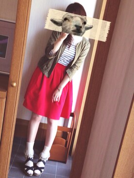 「ひざ丈スカート」｜「アイテム（ブルゾン）」を使った、ゆゆん*＊さん（レディース・163cm）の春コーディネート