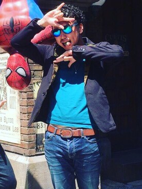 「JACKROSE（ジャックローズ）のハイパーストレッチスタンダード加工デニム（デニムパンツ）」を使った、つばささん（メンズ・177cm）の夏コーディネート