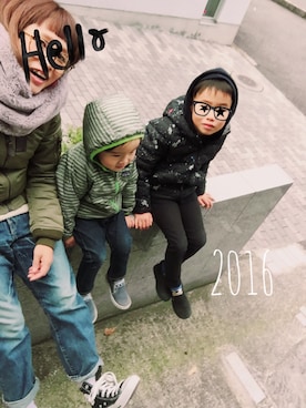 「アイテム（ナイロンジャケット）」を使った、Rin☺︎Kanaさん（キッズ・110cm）の冬コーディネート