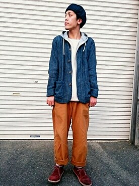 「VOO（ヴォー）のアイテム（ハンチング/ベレー帽）」を使った、Poriさん（メンズ・178cm）の春コーディネート