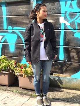 「XLARGE（エクストララージ）のアイテム（ブルゾン）」を使った、アッコさん（レディース・152cm）の冬コーディネート