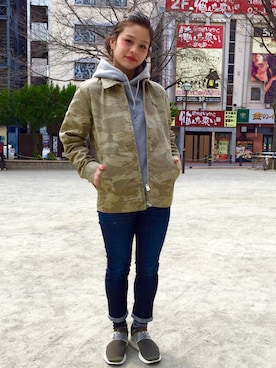 「XLARGE（エクストララージ）のアイテム（ブルゾン）」を使った、アッコさん（レディース・152cm）の春コーディネート